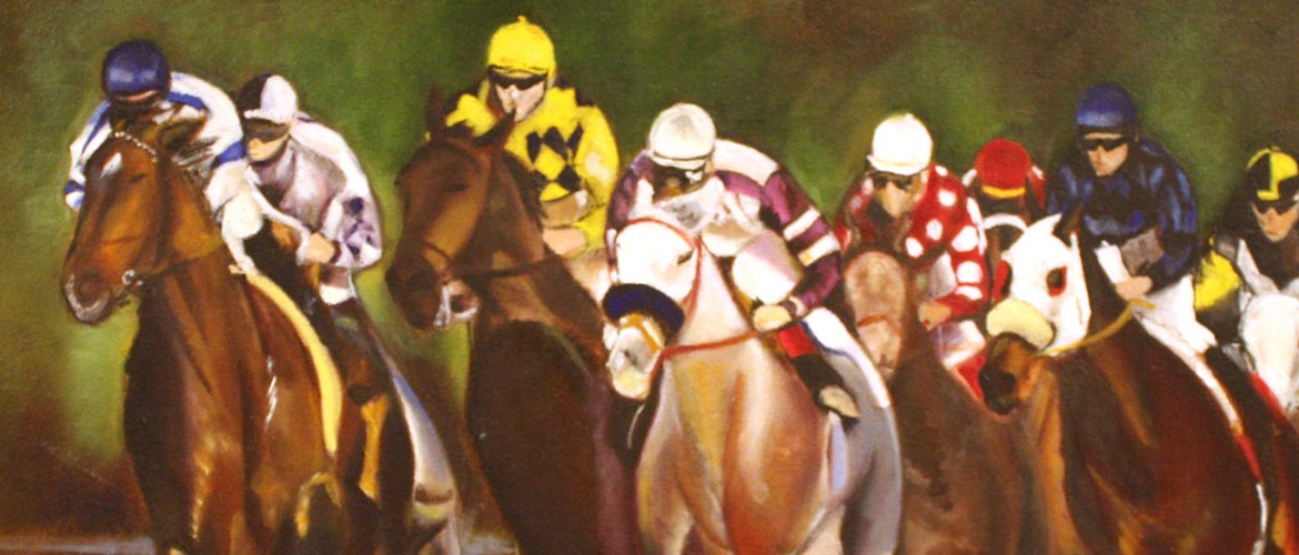Oil painting of race horses