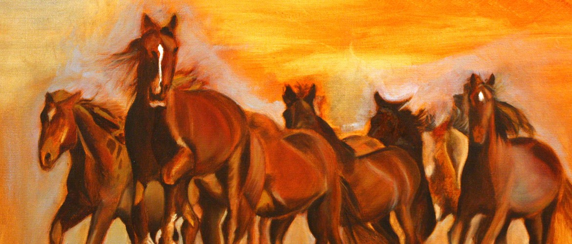 Oil painting of wild horses