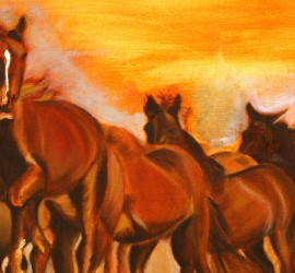Oil painting of wild horses