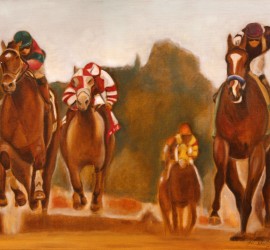 Oil painting of horses racing