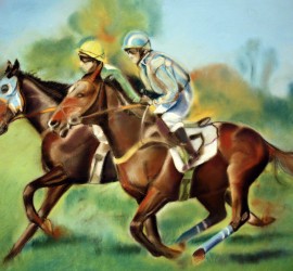 race horses in pastels